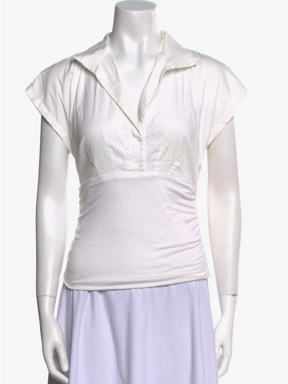 Akris Punto White V-Neck Cap Sleeve Women's Top